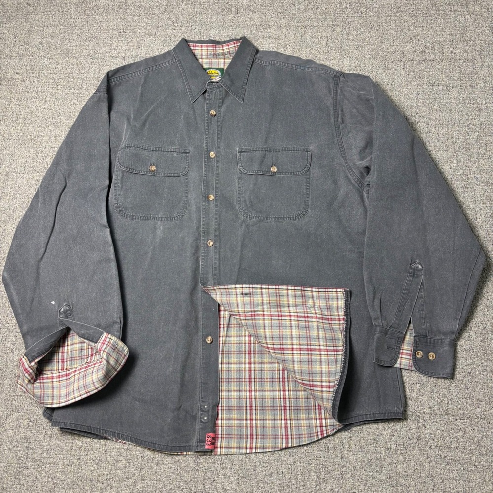 Cabela's Button-Down Mens XL Regular Lined Flannel Gray Heavyweight Cotton
